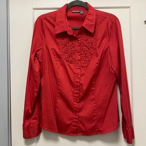 Red Button-down dress shirt with ruffle detail